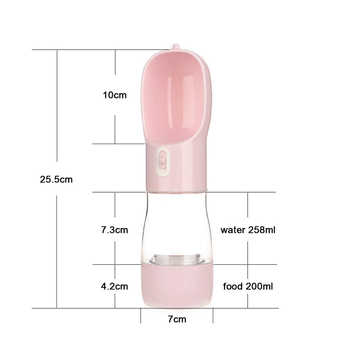 Portable Pet Water Bottle with Integrated Food Bowl