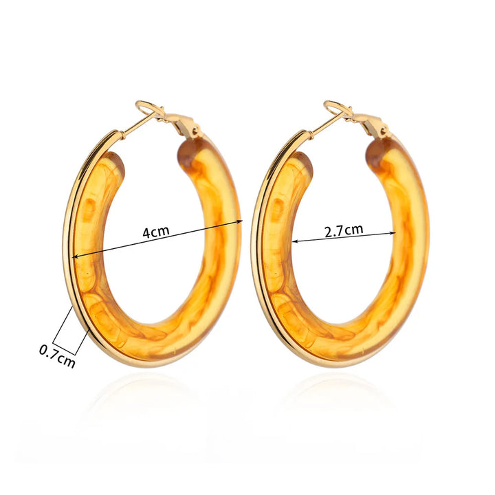 Acrylic Gradient Hoop Earrings for Women - Trendy Stainless Steel Round Earrings