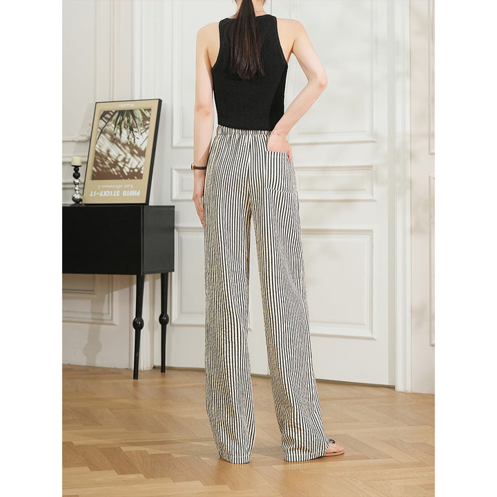 Women's Casual Wide Leg Striped Pants