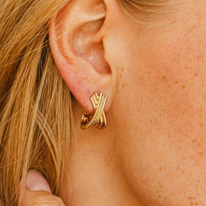 18K Gold Plated Stainless Steel X-Shaped Earrings