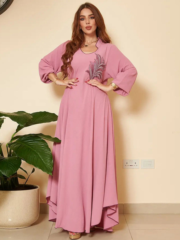 Women's Long Sleeve Chest Applique Middle East Loose Dress