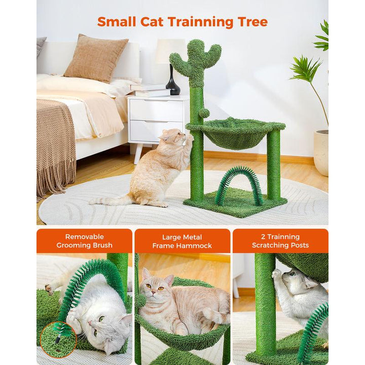 33-Inch Cactus Cat Tree Tower with Self Groomer, Hammock