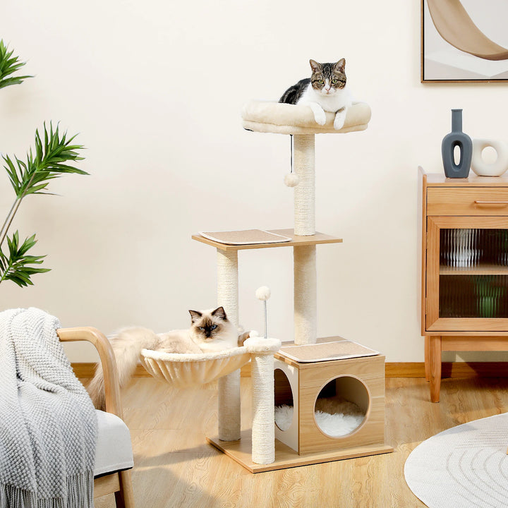 Modern Cat Tree Tower for Indoor Cats with Large Condo, Hammock & Cozy Top Perch