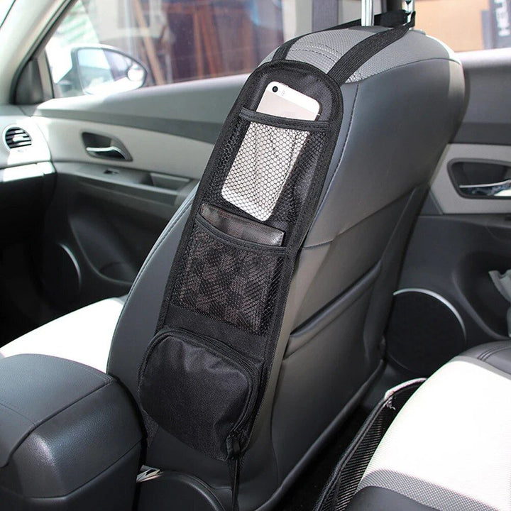 2-in-1 Car Seat Side Storage Organizer Portable Mesh Bag for Phone, Cup, and Key Holder