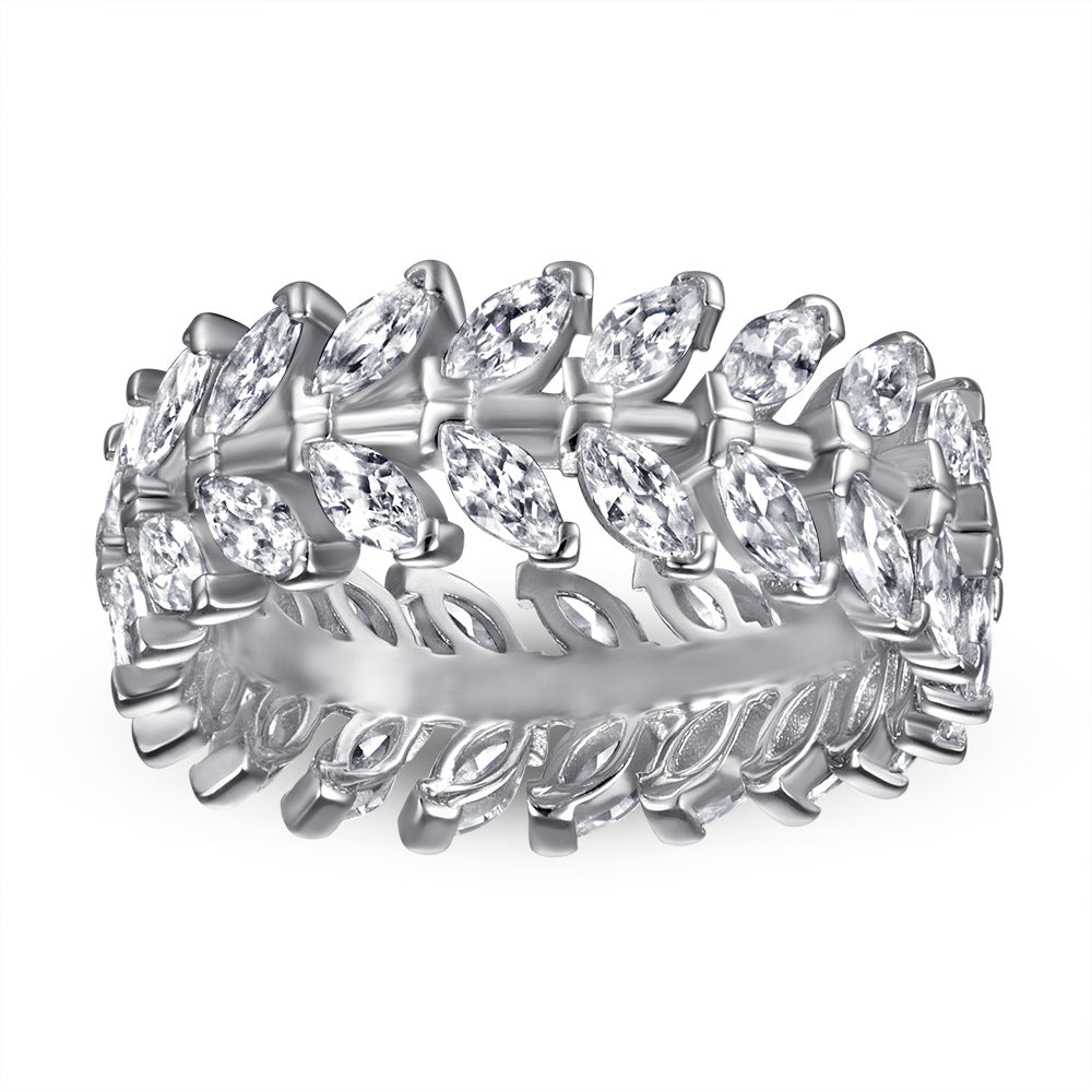 925 Sterling Silver Row Full Drill Leaf Ring