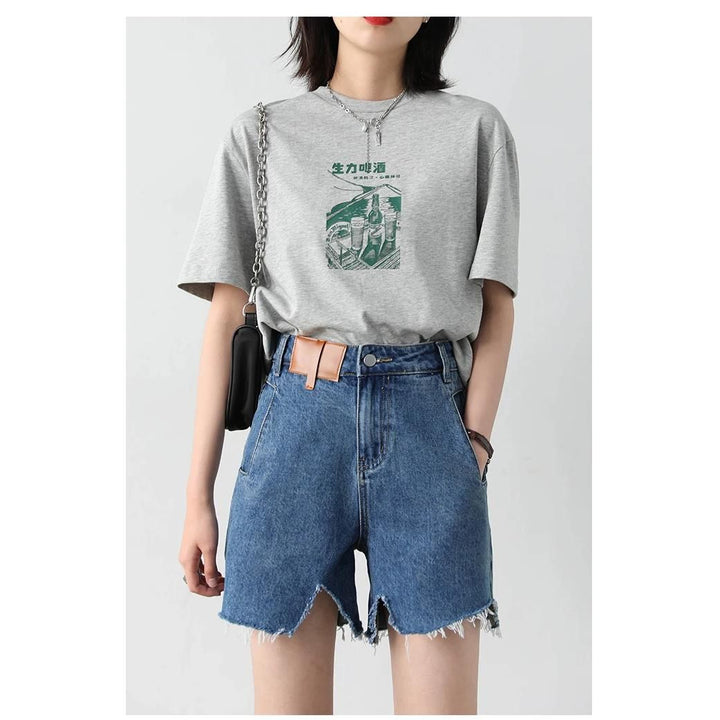 Retro Blue High-waisted Denim Shorts for Women