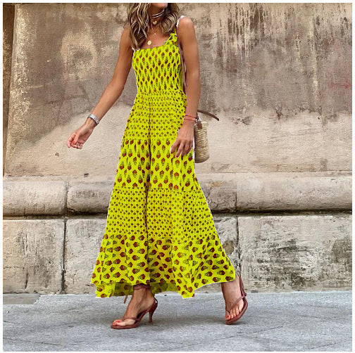 Women's Sling Bohemian Printed Mid-length Dress