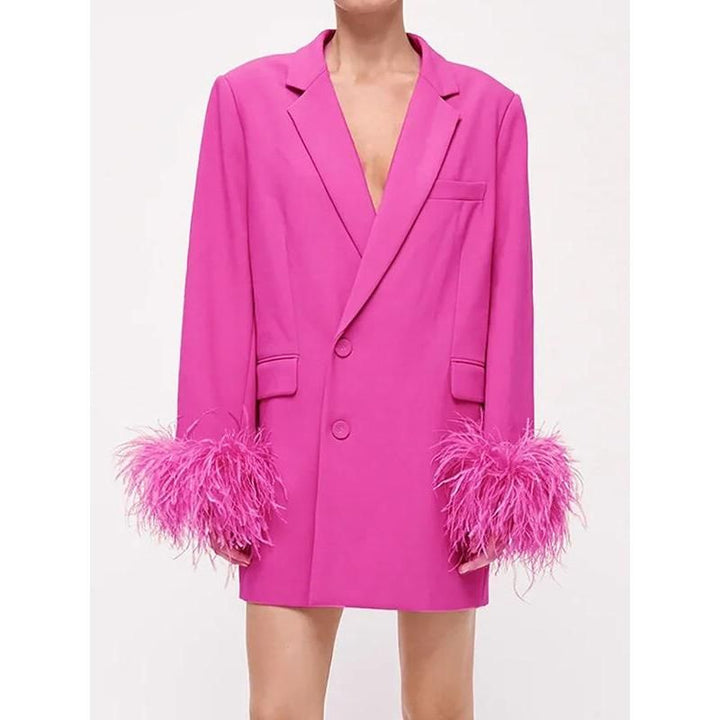 Elegant Pink Feather Spliced Blazer