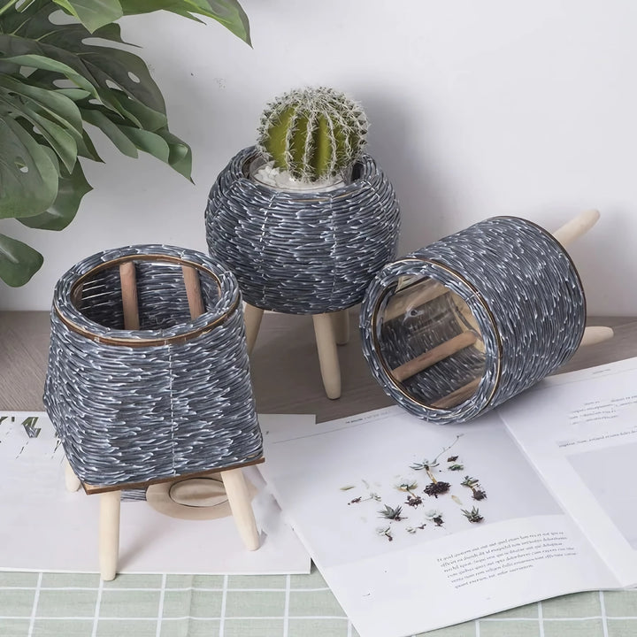 Nordic Hand-Woven Imitation Rattan Flower Pot