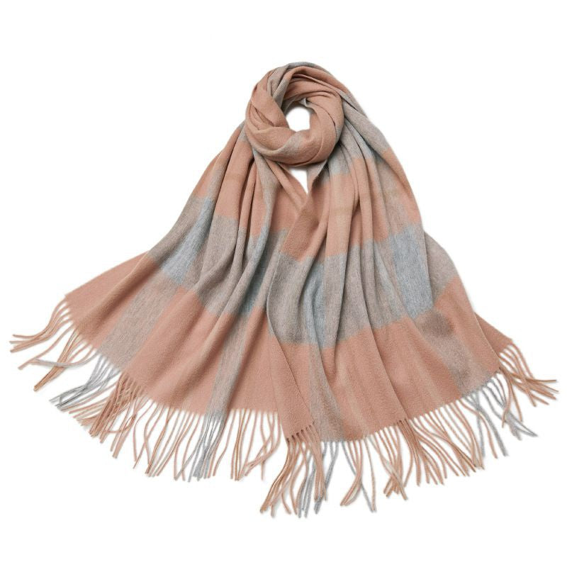 Elegant Plaid Cashmere Shawl - Long Warm Tassel Wrap