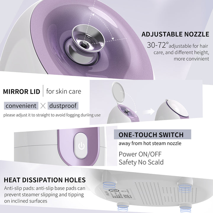 Hot Nano Face Steamer with Adjustable Nozzle and Built-in Mirror