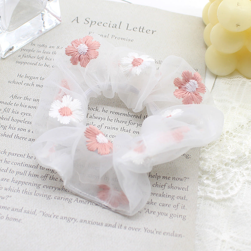 Korean Chic Handmade Embroidery Daisy Elastic Hair Bands