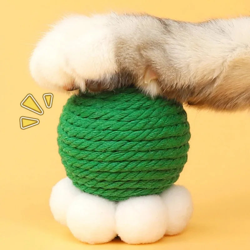 Sisal Ball Cat Toy with Interactive Teaser Stick and Molar Benefits