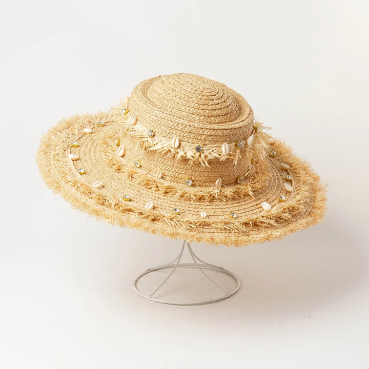 Raffia Sun Hat with Shell Accents