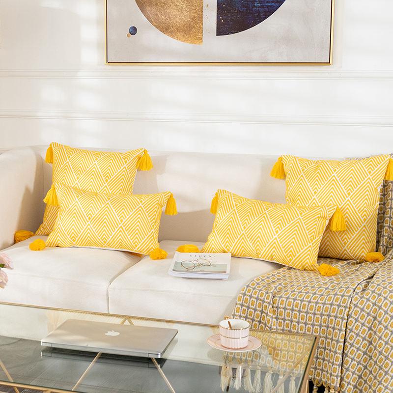 Yellow Geometric Embroidery Cushion Covers