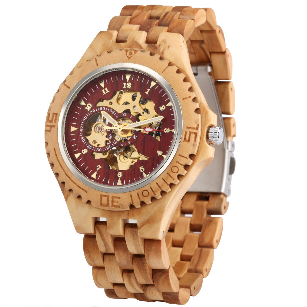 Ebony Zebra Wood Five Beads Strap Automatic Mechanical Wooden Watch