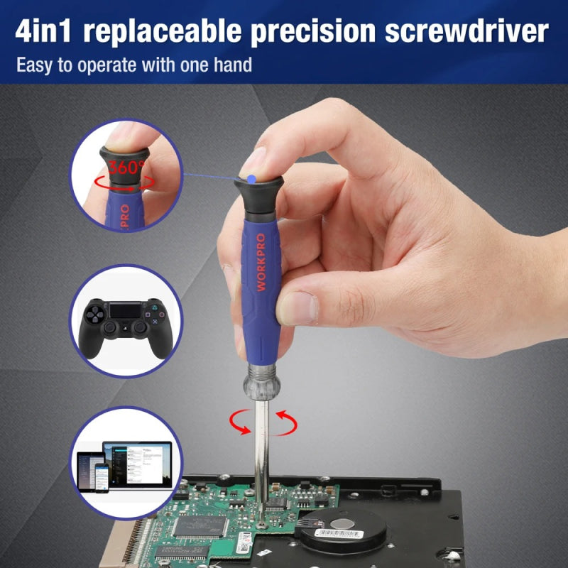 4-in-1 Precision Screwdriver Kit with Multi-Bit Phillips Heads