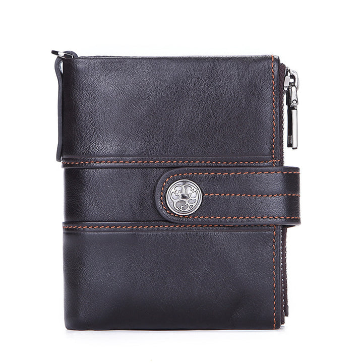 Cowhide Wallet Leather Buckle Zipper Retro Men