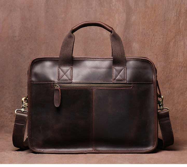 Men's Retro Handmade First Layer Cowhide Portable Briefcase