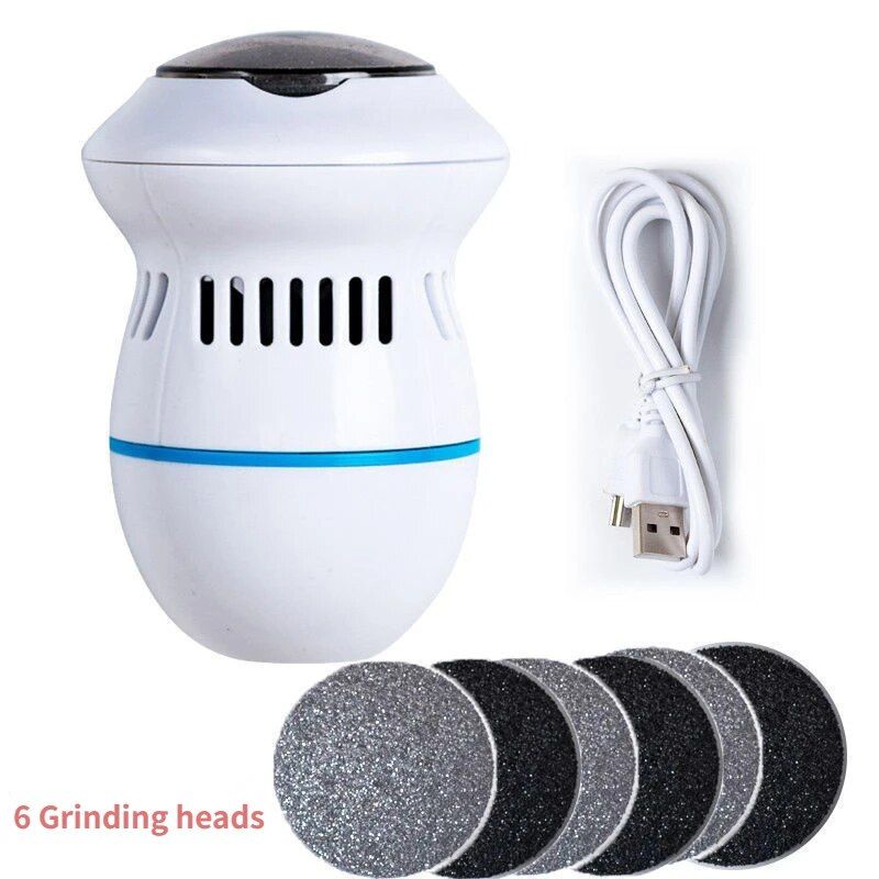 Rechargeable Electric Foot Grinder with Vacuum: USB, Dual-Speed, 6 Grinding Heads