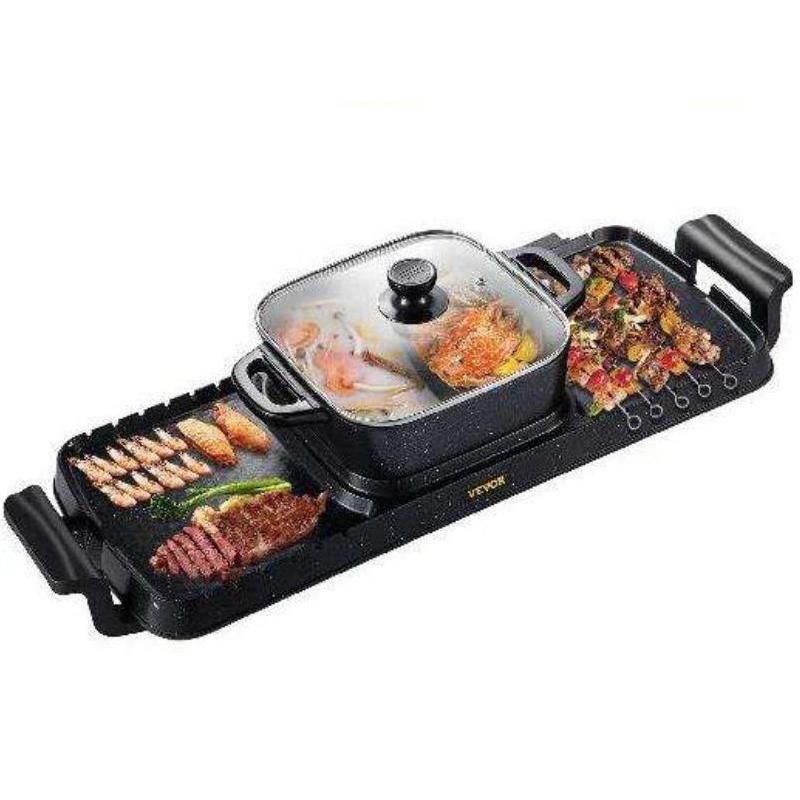 2-in-1 Electric BBQ Grill & Hot Pot - Smokeless, Detachable, Nonstick Cookware for Indoor Use