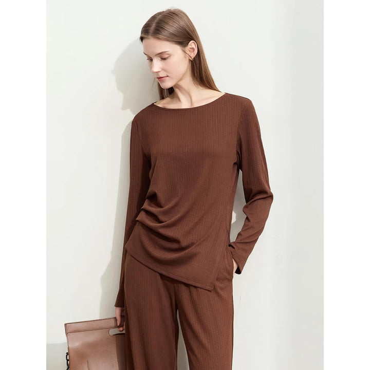 Women's Casual Asymmetrical Slit Long-Sleeve Tee