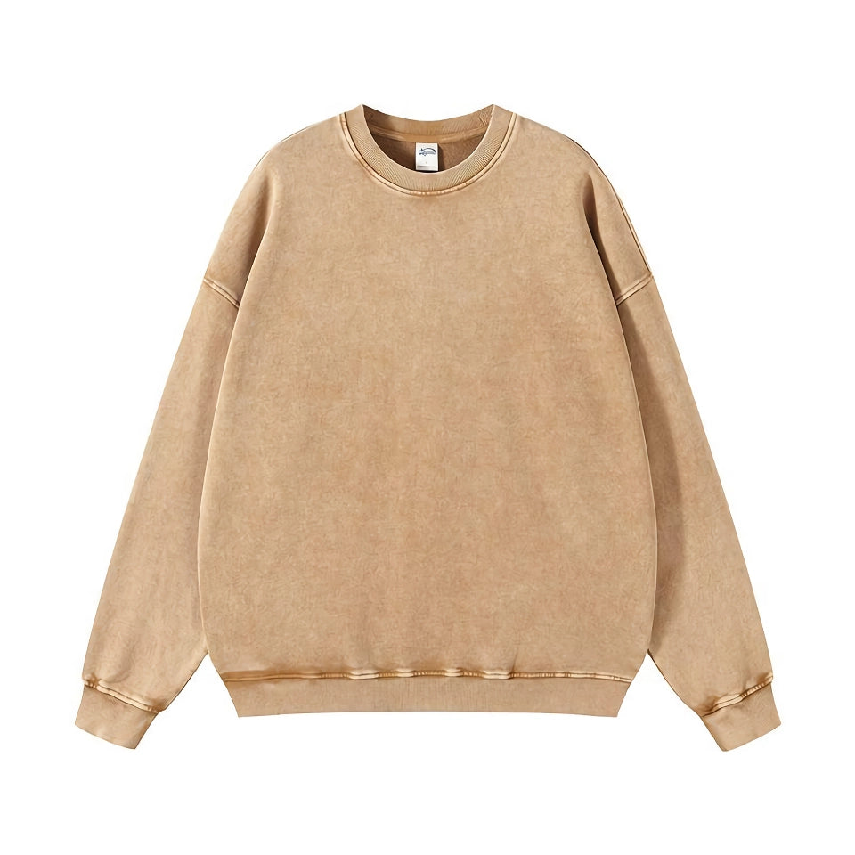 Wax Dyed Worn-out Terry Round Neck Sweatshirt