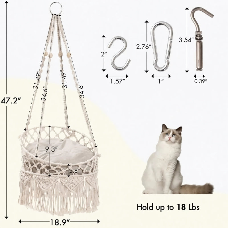 Boho Hanging Cat Bed for Sleeping, Playing, and Lounging