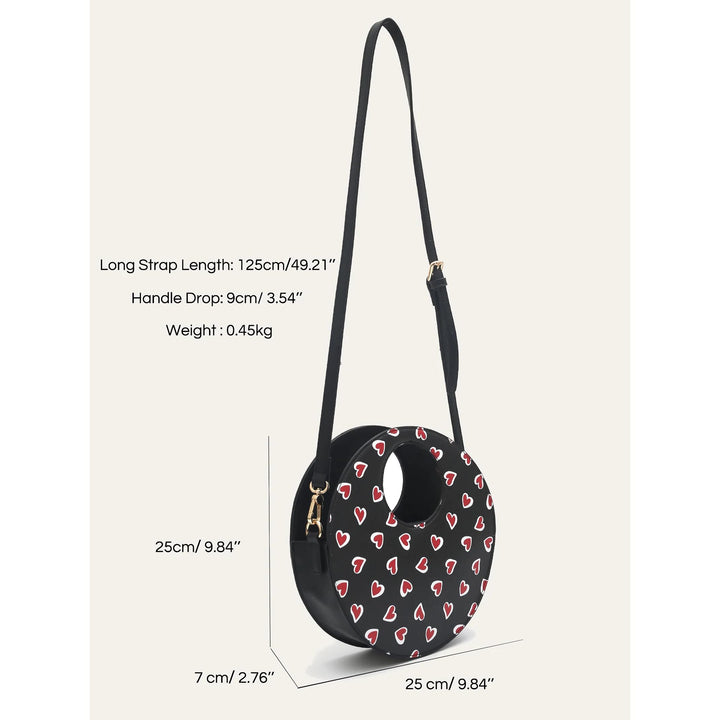 Chic Round Vegan Leather Heart-Print Crossbody Bag