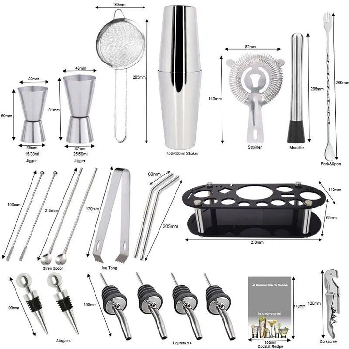 Boston Cocktail Shaker Set: Complete Bartender Tool Kit with Acrylic Stand