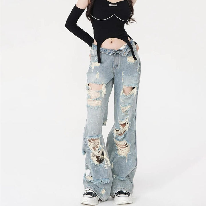 Light Blue High-Waist Chic Straight Jeans