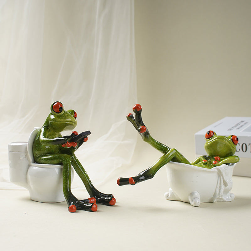 Resin Toilet Frog Bathtub Figurines