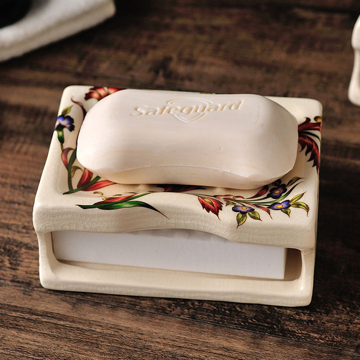 Elegant European Ceramic Soap Box with Double Drain