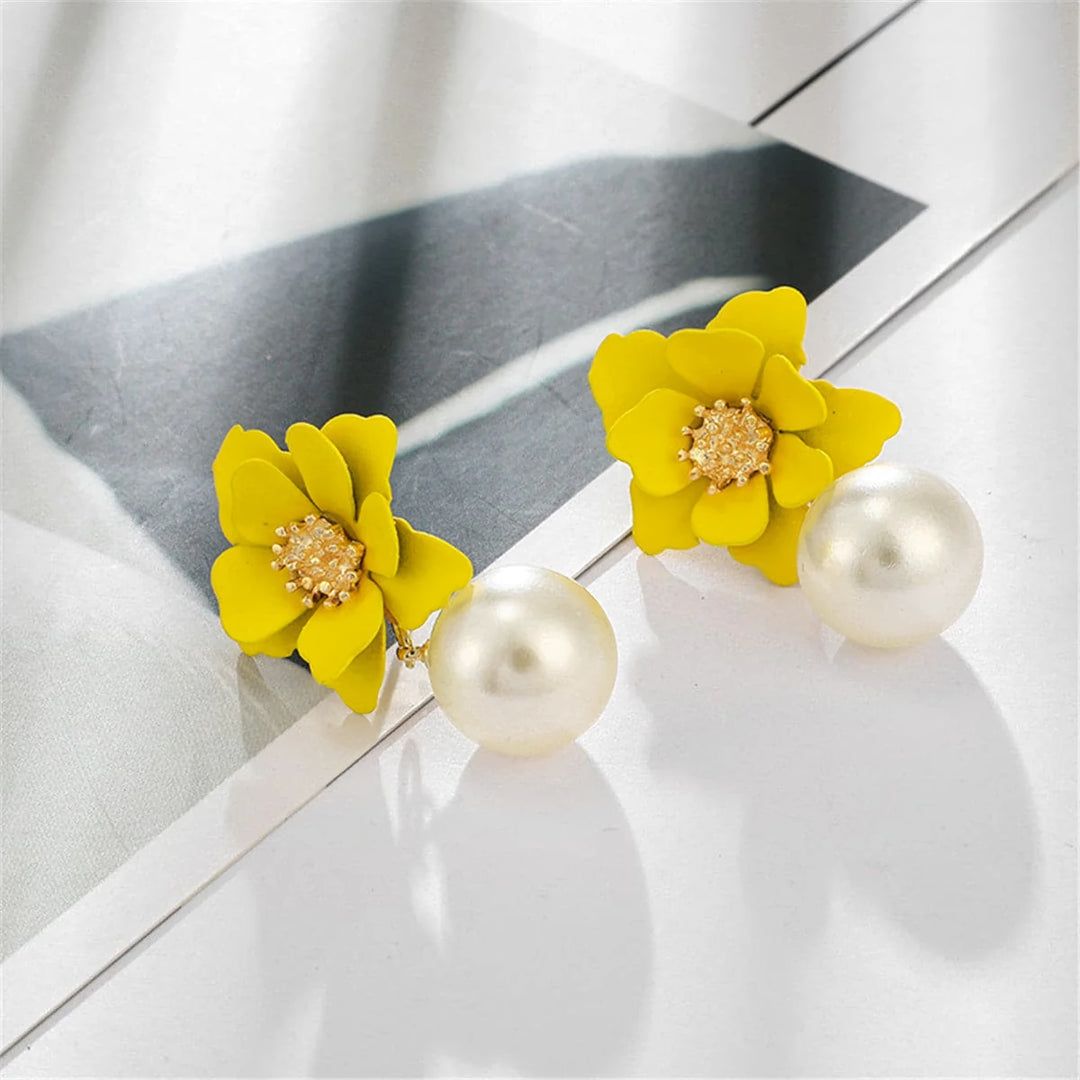 Yellow/White Flower Drop Earrings