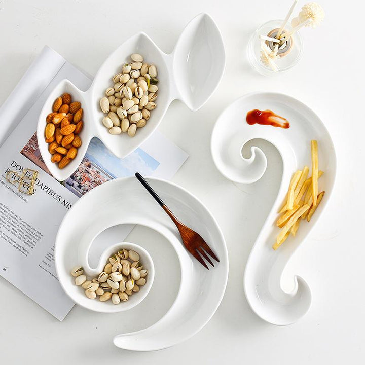 Elegant White Ceramic Divided Plate - Perfect for Serving Snacks, Desserts & Fruits