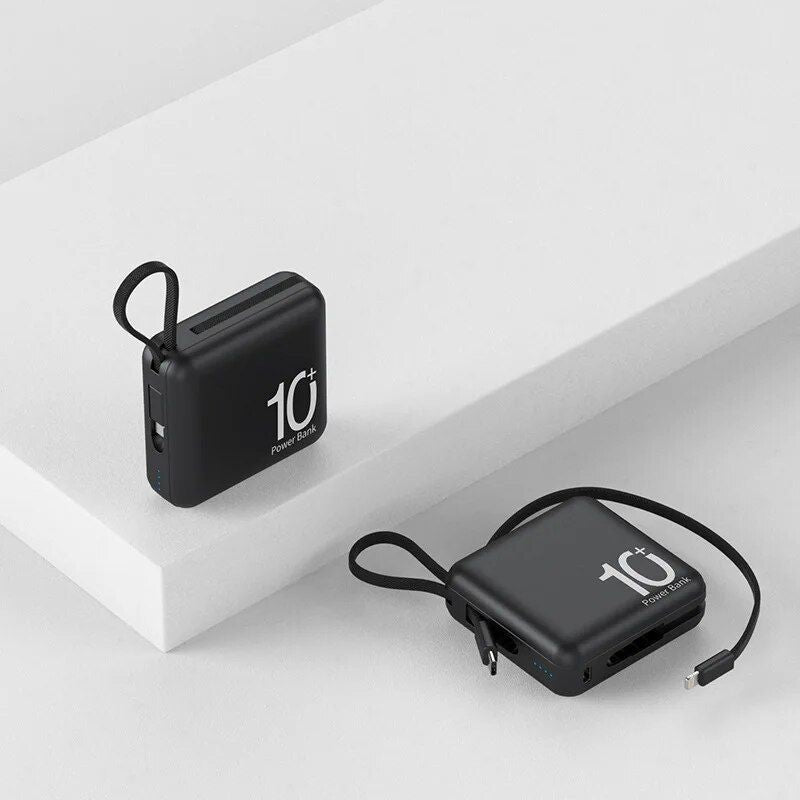 Ultra-Compact 10000mAh Dual-Cable Power Bank