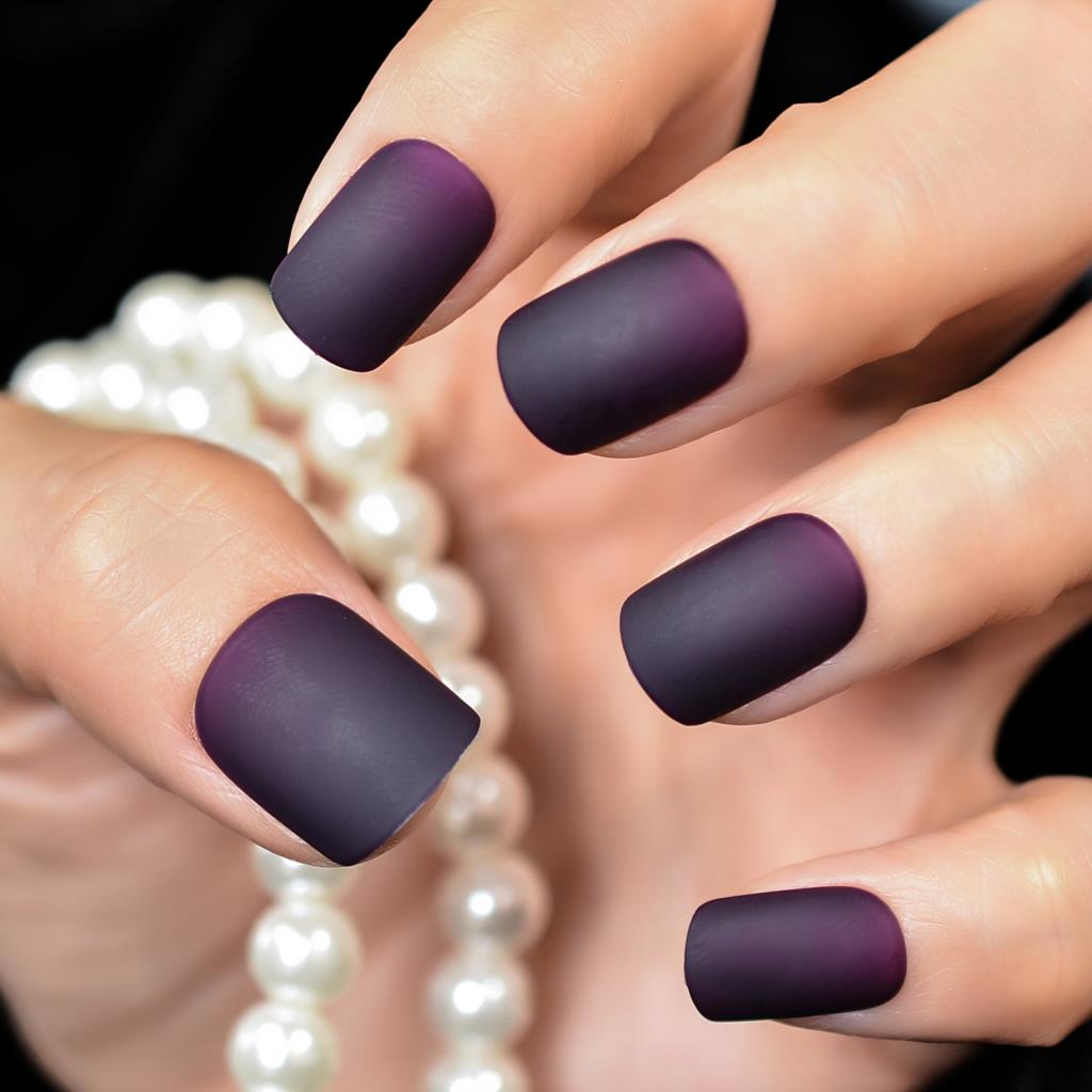 Matte Purple Black Squoval Fake Nails