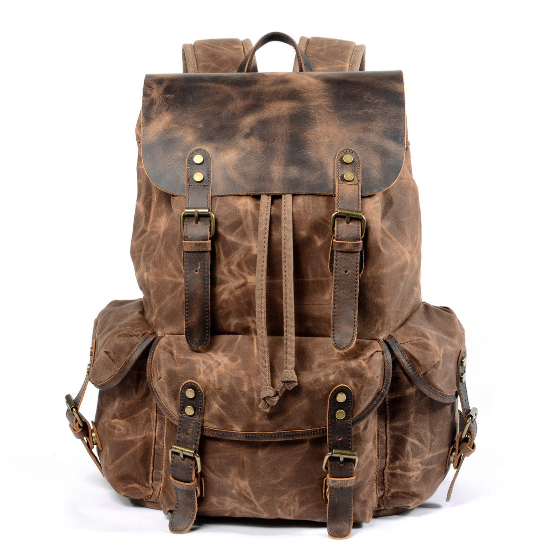 Casual Retro Drawstring Men's Oil Wax Canvas Travel Backpack