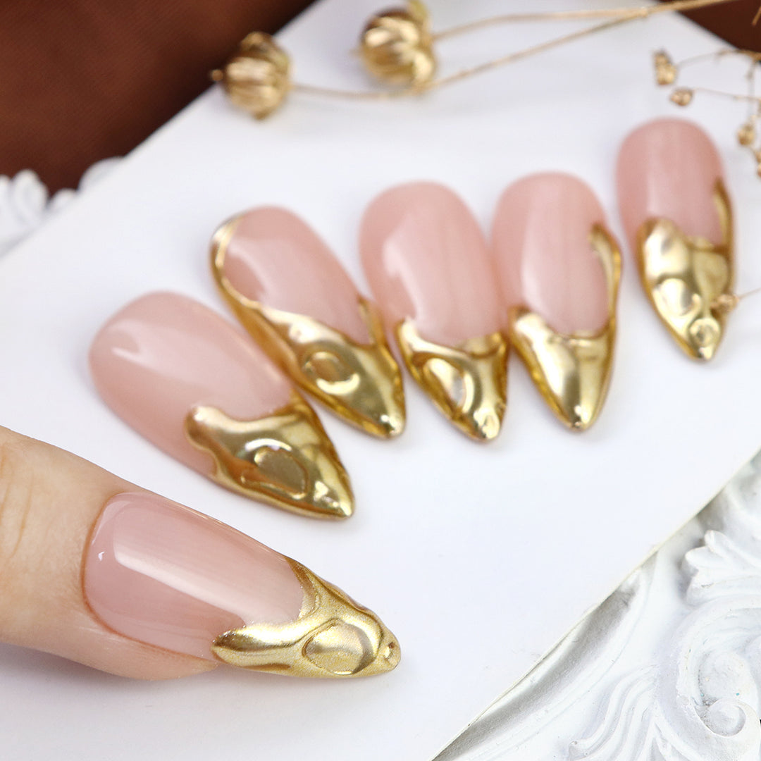 Handmade Heavy Metal 3D Long Almond Press-On Nails