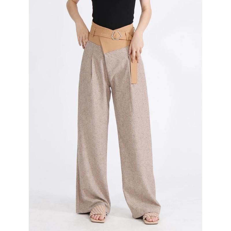 High Waist Colorblock Spliced Wide Leg Pants for Women