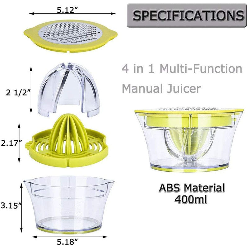 4-In-1 Manual Citrus Juicer with Built-in Measuring Cup and Egg Separator