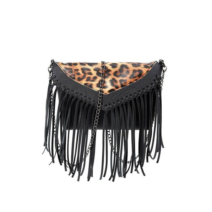 Bohemian Animal Print Crossbody Bag with Tassel Fringe