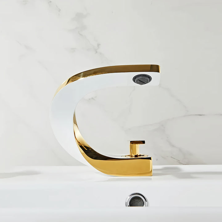 Elegant Brass Gold & White Bathroom Basin Faucet