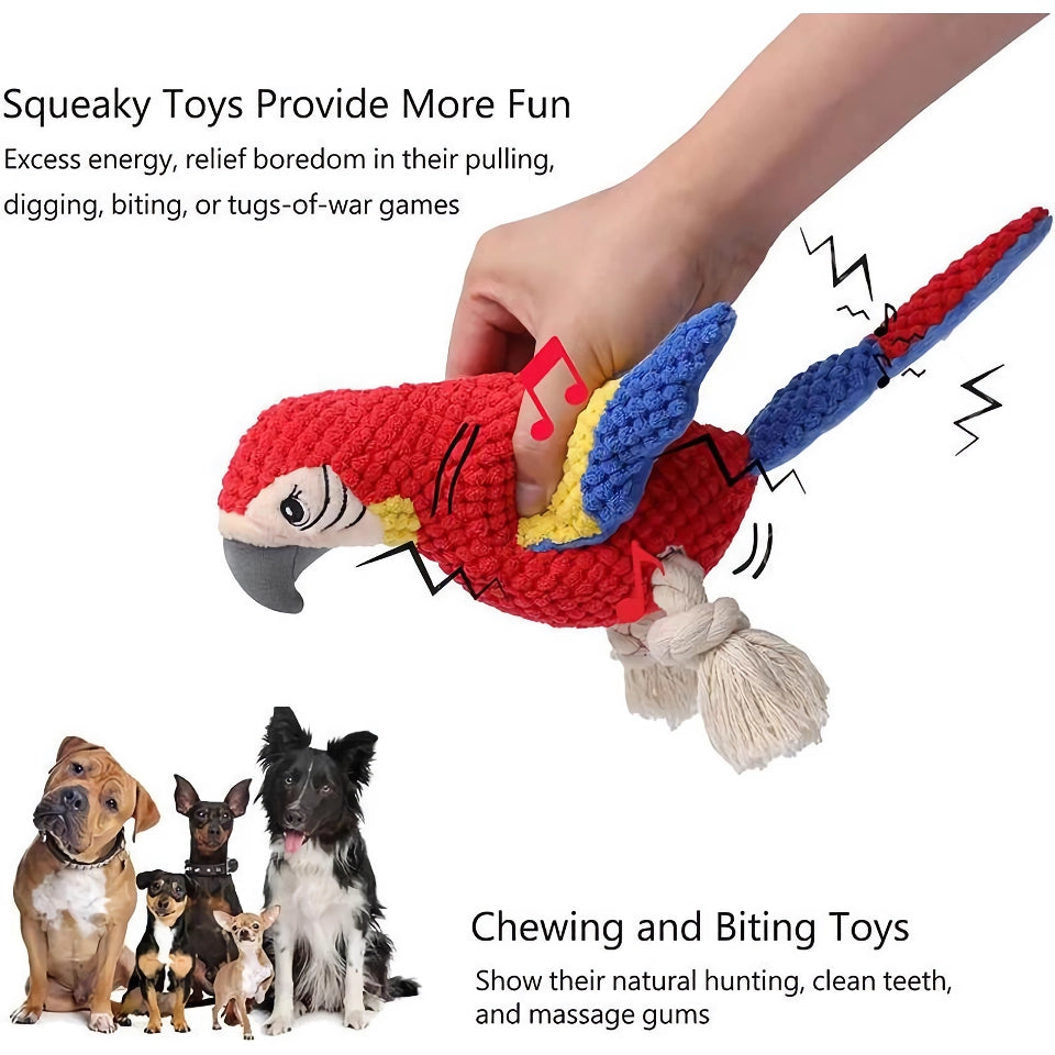 Durable Plush Parrot Dog Toy - Squeaky & Bite-Resistant Fun