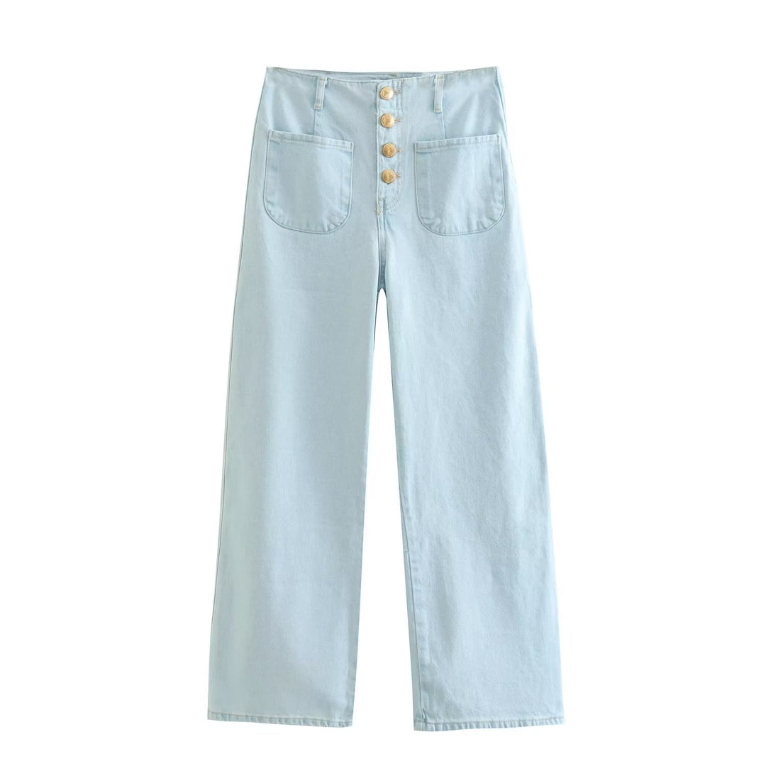 European Style High-waisted Baggy Wide-leg Capri Jeans