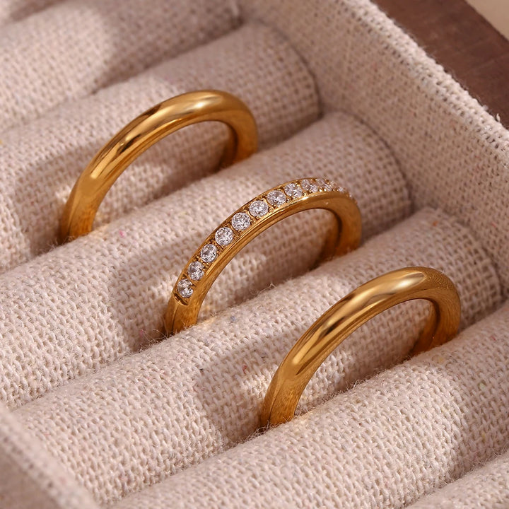 Zircon Three-Piece Hypoallergenic Gold-Plated Stainless Steel Ring Set