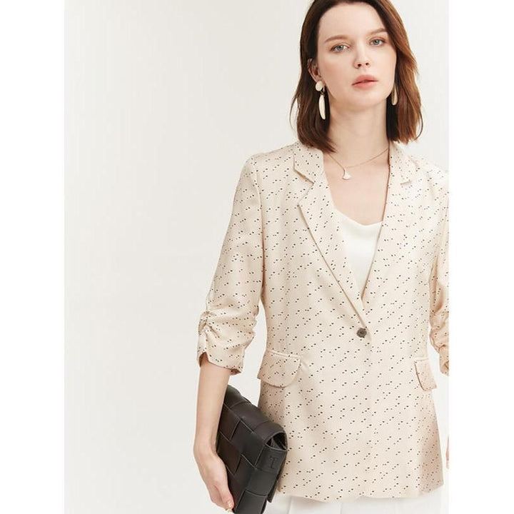 Chic Dots Printed Silk Blazer for Women