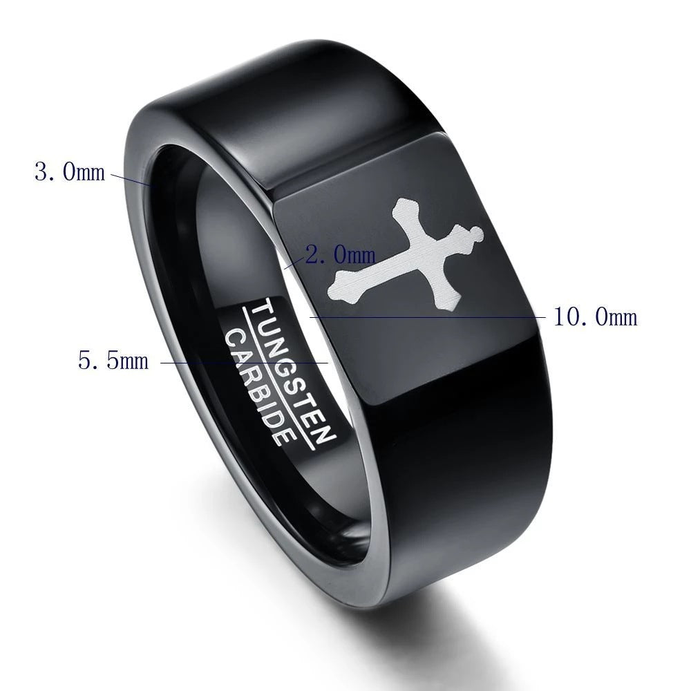 Tungsten Steel Ring Personalized Cut Flower Black Laser