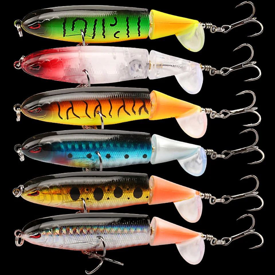 6Pcs Topwater Fishing Lures with Rotating Tail