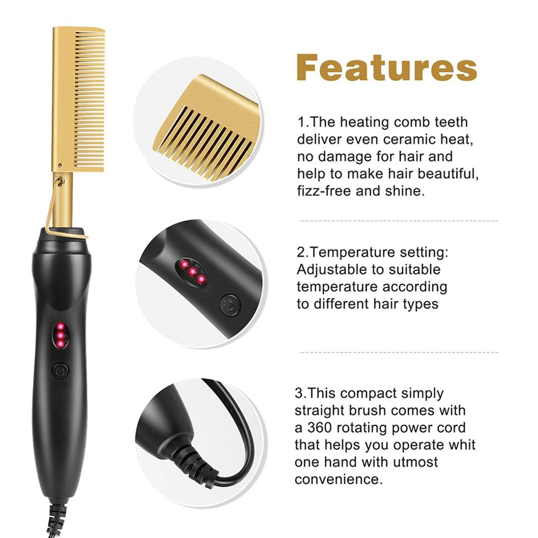 Portable 2-in-1 Electric Hot Comb & Beard Straightener - Fast Heating, Adjustable Temperature